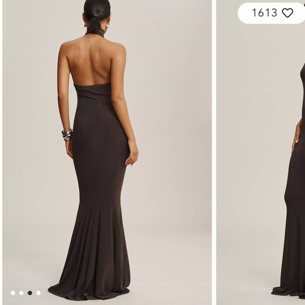 Norma Kamali Halter Turtle Fishtail Gown NWT - Picture 2 of 8